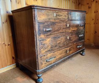 Comò Antico in Legno Scuro Fiammato primi '900