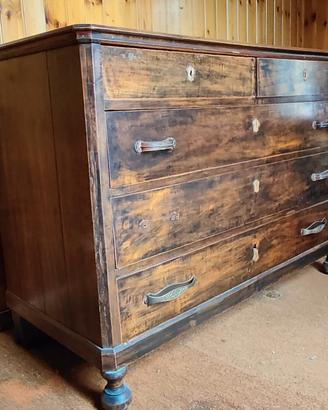 Comò Antico in Legno Scuro Fiammato primi '900