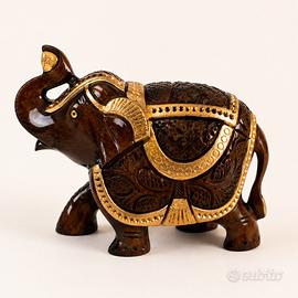 Elefante in legno intagliato a mano decor dorate