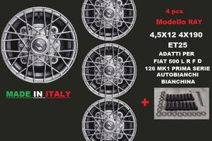Cerchi RAY crome 4,5x12 4x190 fiat 500 l f r