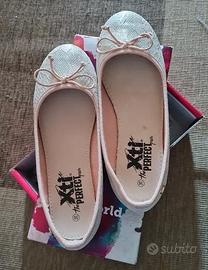 ballerine bambina pizzo rosa e lamè argento 36