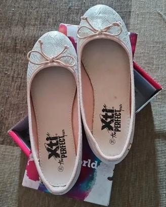 ballerine bambina pizzo rosa e lamè argento 36