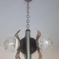 Lampadario vintage anni '70 legno vetro metallo