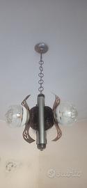 Lampadario vintage anni '70 legno vetro metallo