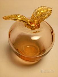 Mela in vetro di murano con foglia d'oro 24 carati