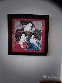 Quadro con Stampa su seta "Tre geishe" con cornice