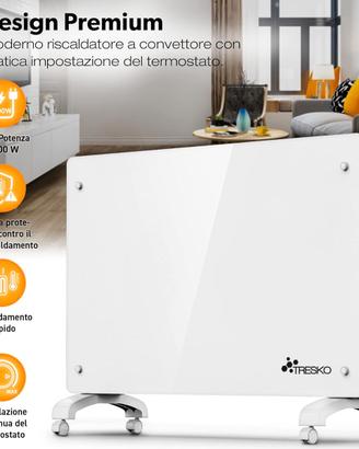 TRESKO Stufa Elettrica Basso Consumo Bianco 2000W