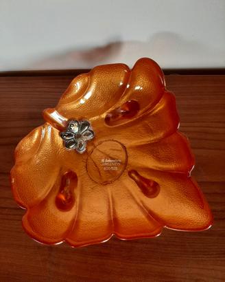 Svuotatasche Foglia Vetro  e Fiore Argento 800/925