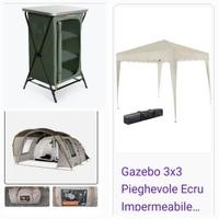 Tenda campeggio, 2 mobiletti e gazebo 3x3