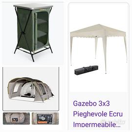 Tenda campeggio, 2 mobiletti e gazebo 3x3