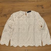 Camicia in sangallo a maniche lunghe color panna d