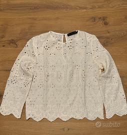 Camicia in sangallo a maniche lunghe color panna d