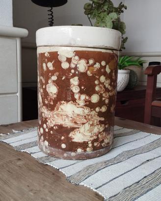 Antico Vaso Terracotta Smaltata Barattolo Salatoio