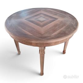 Tavolo rotondo artigianale con piano spinato
