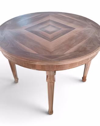 Tavolo rotondo artigianale con piano spinato
