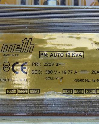 Trasformatore trifase italiano marca Meth SRL