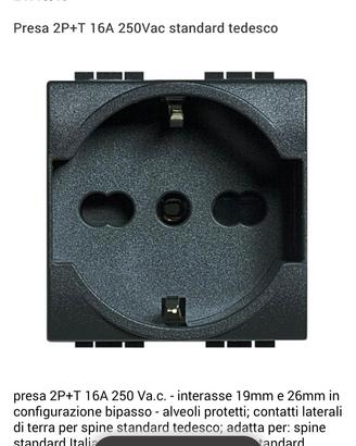 Presa 2P+T 16A 250Vac standard tedesco