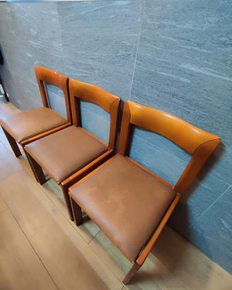 3 sedie in legno massello e vera pelle