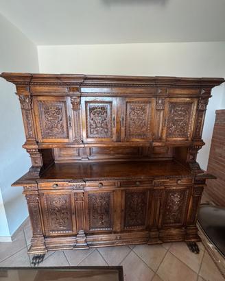 Credenza antica 2 corpo stile rinascimentale legno