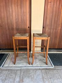Coppia sgabelli alti in legno e paglia – vintage