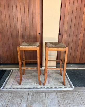 Coppia sgabelli alti in legno e paglia – vintage