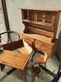 sala in legno per bambole anni 60