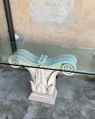 GRANDE TAVOLO IN VETRO CON BASE A CAPITELLO IN PIE