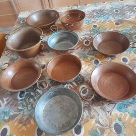 Pentole in rame e alluminio vintage - 9 Pezzi