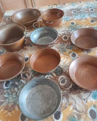 Pentole in rame e alluminio vintage - 9 Pezzi