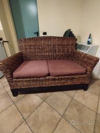 Divano in rattan naturale con 4 cuscini