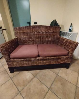 Divano in rattan naturale con 4 cuscini
