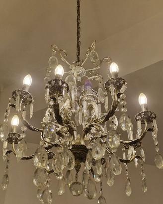 Lampadario vintage argento  pendagli in cristallo