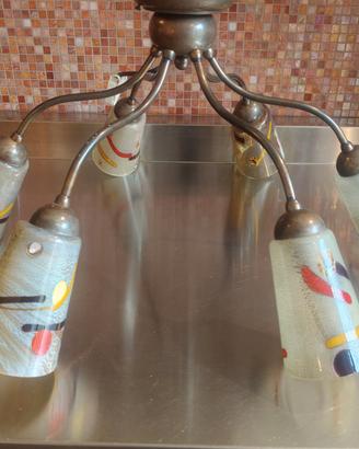 Lampadario in murrina con montatura in bronzo 