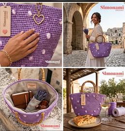 Borsa SIMONAMI CROCHET In Rafia Lilla E Bamboo 