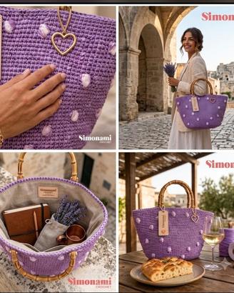 Borsa SIMONAMI CROCHET In Rafia Lilla E Bamboo 