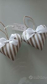 Cuori a righe beige 2 decorazioni shabby