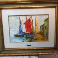 Quadro di G. Bruno  - Vele con paesaggio marino