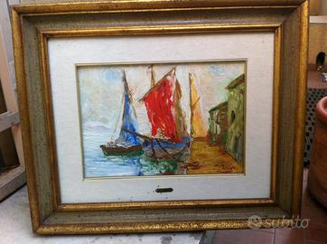 Quadro di G. Bruno  - Vele con paesaggio marino