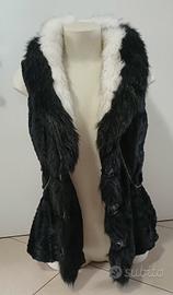 "Gilet pelliccia sintetica nero bianco  tagli
