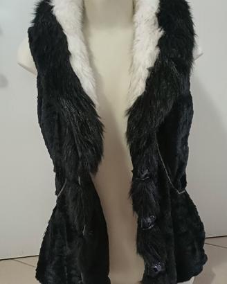 "Gilet pelliccia sintetica nero bianco  tagli
