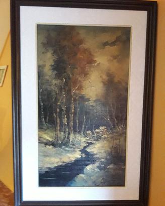 Quadro Dipinto ad olio firmato cornice ricamata