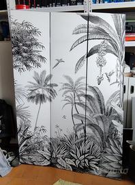 Paravento in stile giungla bianco e nero
