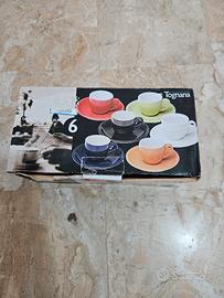Set 6 tazzine nere caffe'  con piattinoTognana