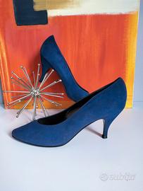 Décolleté camoscio blu anni 80
