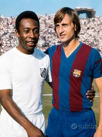 Fotografia Pelé Santos e Cruyff  Barcellona 