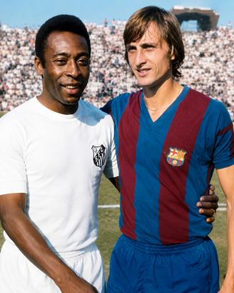 Fotografia Pelé Santos e Cruyff  Barcellona 
