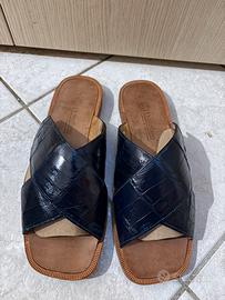 ciabatte in coccodrillo e cuoio vero