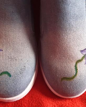 scarpe slip on cerniera fiori