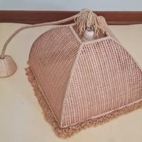 Lampadario a sospensione in vimini rosa anni 80