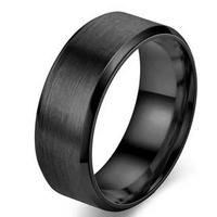 Anello in tungsteno nero unisex,acciaio spazzolato